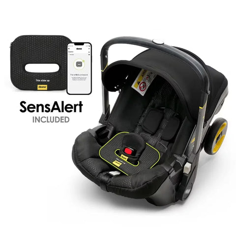Doona Ultimate Peace of Mind Bundle Travel System - Black: 5-Point Harness, Rubber Tires, Rear Facing Seat