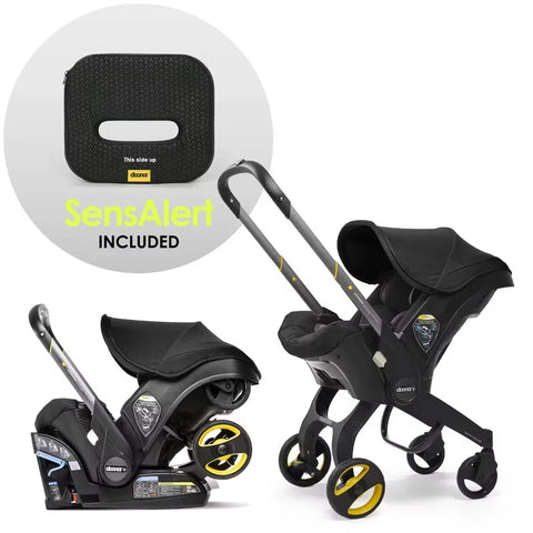 Doona Ultimate Peace of Mind Bundle Travel System - Black: 5-Point Harness, Rubber Tires, Rear Facing Seat