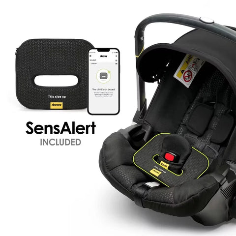 Doona Ultimate Peace of Mind Bundle Travel System - Black: 5-Point Harness, Rubber Tires, Rear Facing Seat